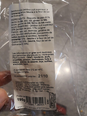 Baguette Rustique Jambon Beurre Sale Emmental