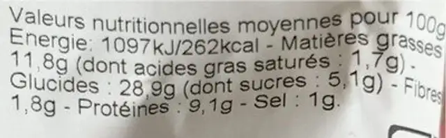 Baguette viennoise Poulet nutrition facts table