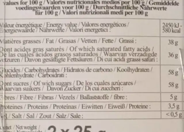 Stylo choco nutrition facts table