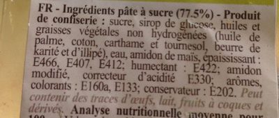 Pâte à sucre vert prairie ingredients label