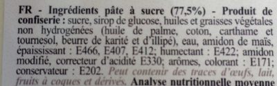 Pâte à Sucre Vanille ingredients label