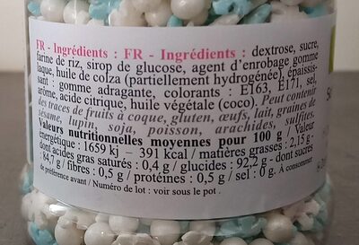 Décors sucrés Mix Frozen nutrition facts table