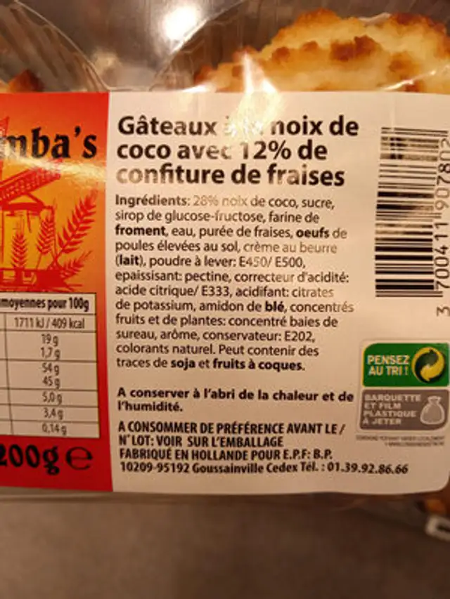Marimba's ingredients label
