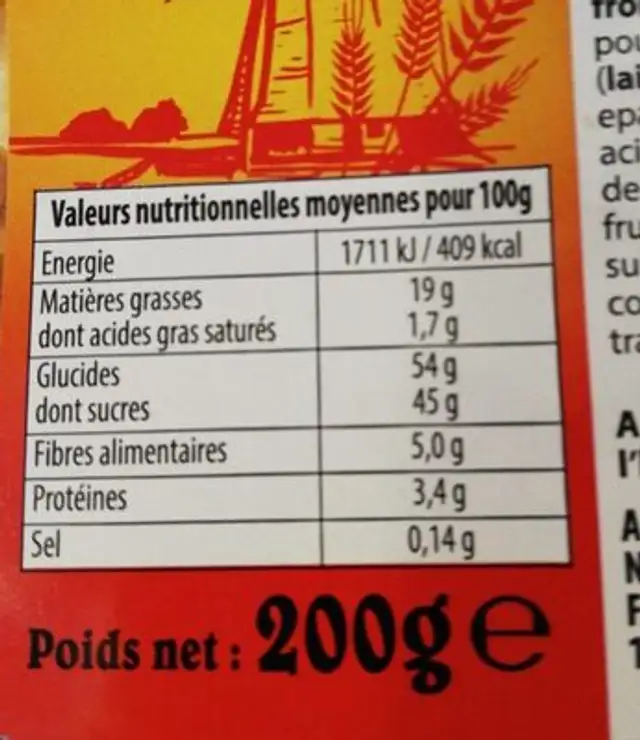 Marimba's nutrition facts table