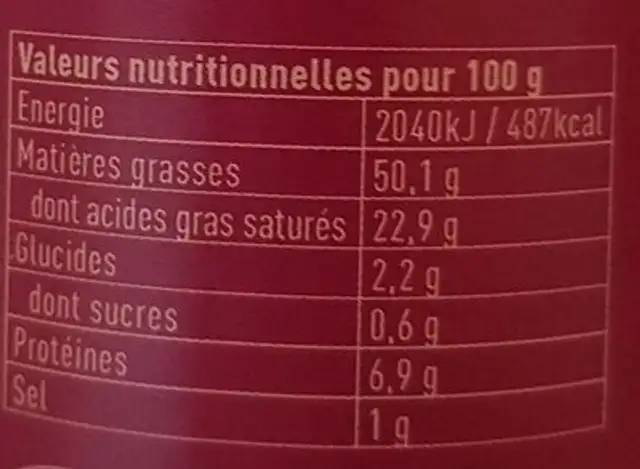 Bloc de foie gras de canard nutrition facts table