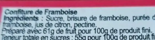 Confiture franboise ingredients label