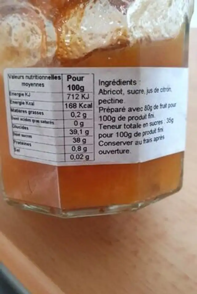 Confiture abricot nutrition facts table