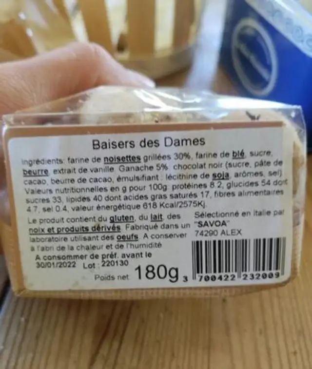 Baiser des Dames nutrition facts table