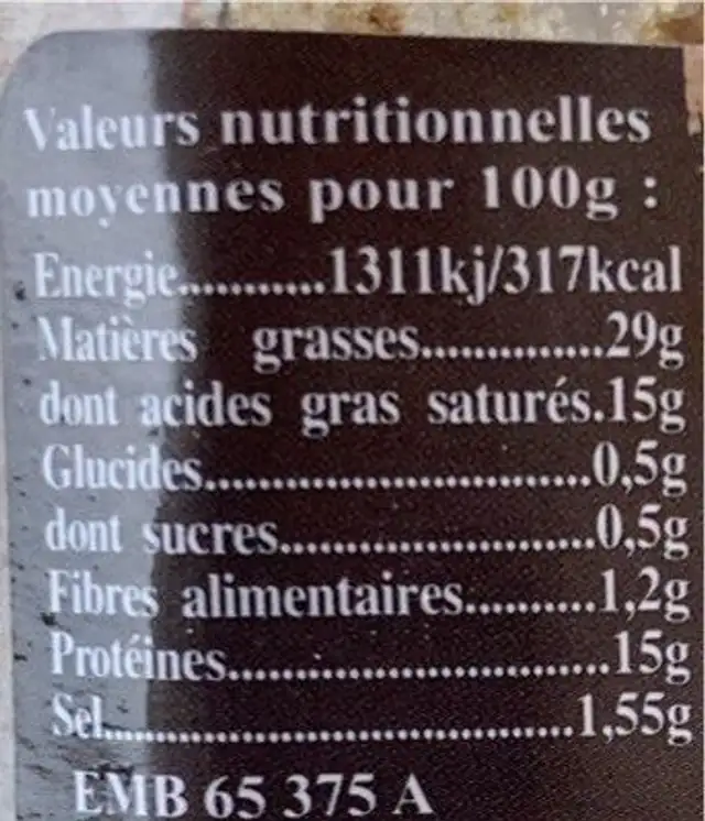 Pate de canard au cepe nutrition facts table