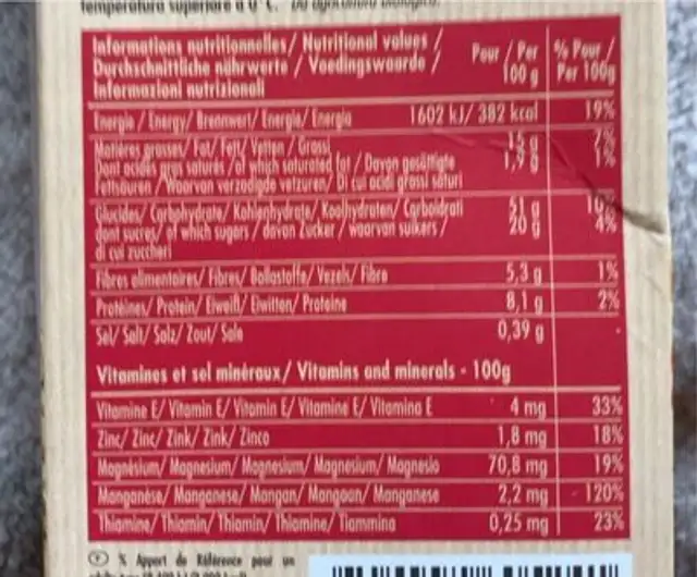 Graines de bon sens nutrition facts table