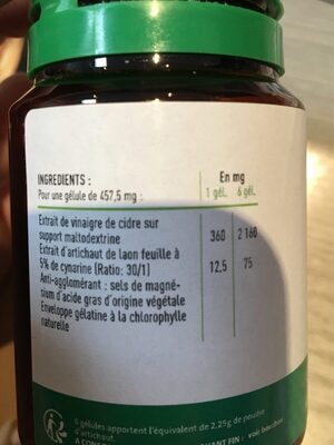 Vinaigre de cidre ingredients label