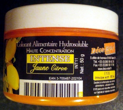 Colorant alimentaire hydrosoluble intense jaune citron front packaging