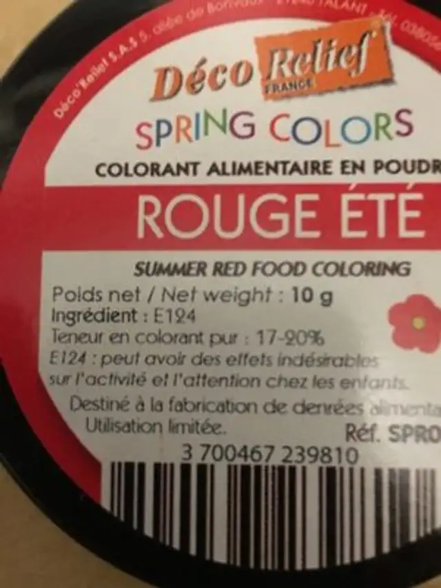 Colorant alimentaire ingredients label