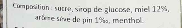 Pastilles sève de pin nutrition facts table