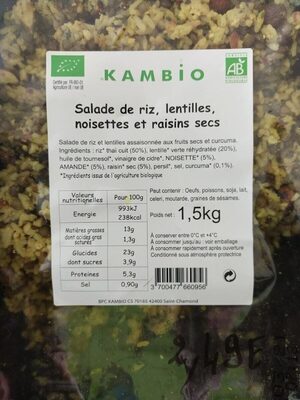 Salade de riz , lentilles , noisette et raisins secs front packaging