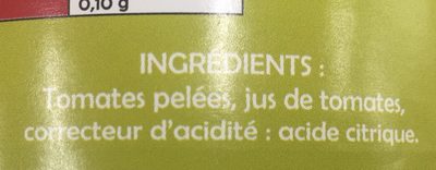 Tomate entiéres pelées au jus ingredients label