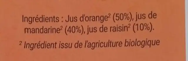 Pur jus Orange mandarine raison ingredients label