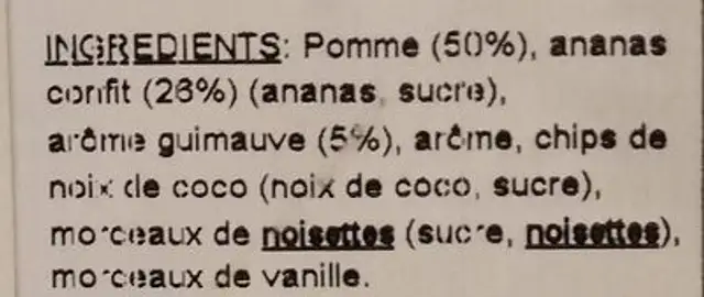 Tendre Enfance - Tisane Pomme, Ananas, Guimauve ingredients label