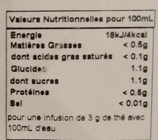 Tendre Enfance - Tisane Pomme, Ananas, Guimauve nutrition facts table