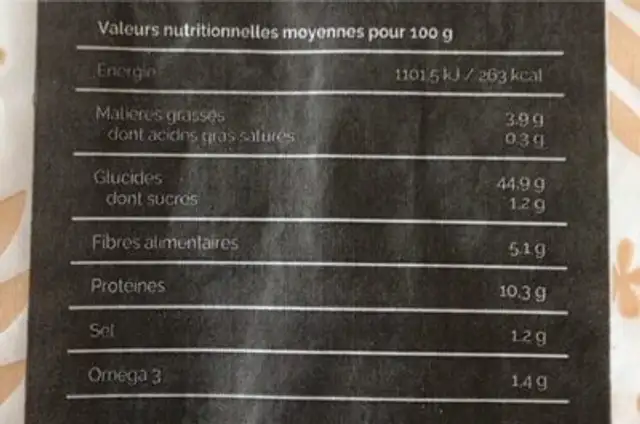 Le Pain aux Graines de Lin nutrition facts table