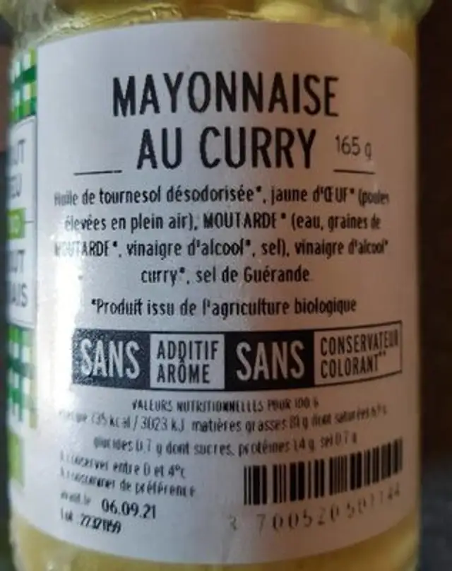 Mayonaise au curry nutrition facts table