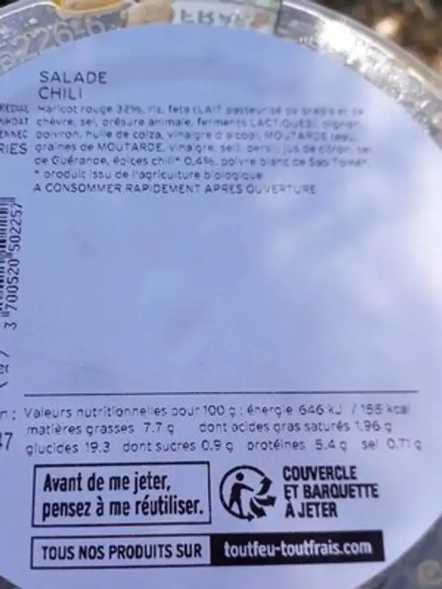 Salade chili nutrition facts table