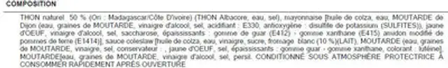Tartinable au thon (50%) ingredients label