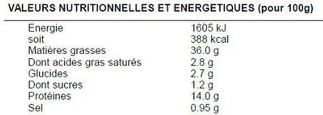 Tartinable au thon (50%) nutrition facts table