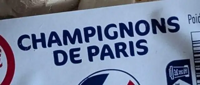 Champignons de Paris ingredients label