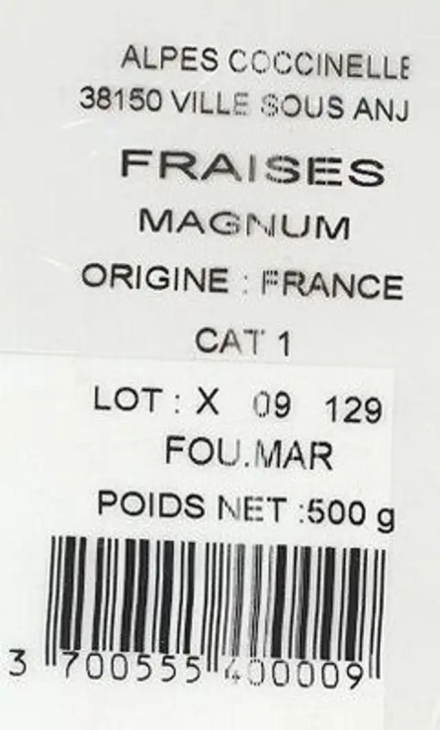 Fraise Barquette ingredients label