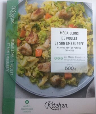 Médaillons de poulet et son embeurrée de chou vert et petites carottes