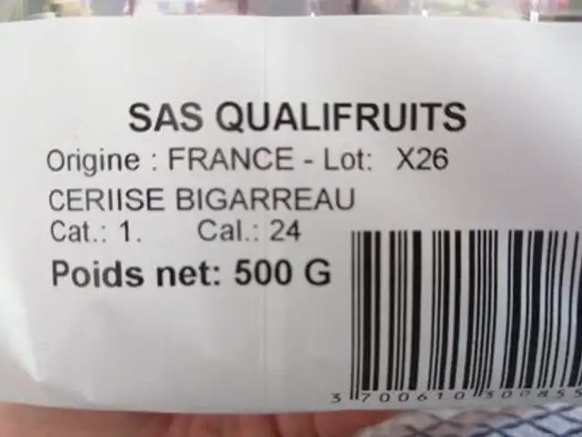Cerises bigarreau nutrition facts table