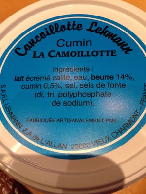 Cancoillotte La Camoillotte - cumin 12% M.G. ingredients label