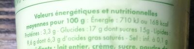 Yaourt aromatisé à la pistache nutrition facts table