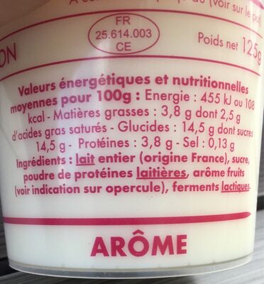 Yaourt aromatisé à la pêche ingredients label