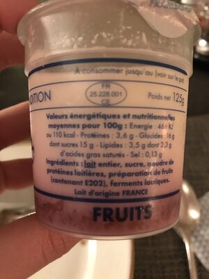 Yaourt fruits ingredients label