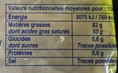 Beurre de Baratte nutrition facts table