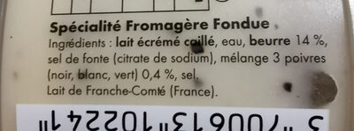 Cancoillotte 3 poivres ingredients label