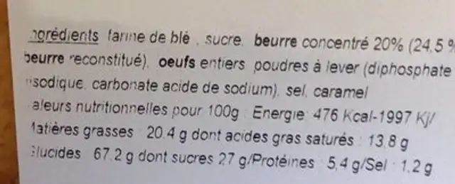 Palet breton nutrition facts table