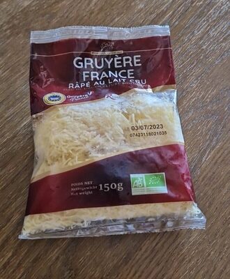Gruyère France râpé au lait cru bio front packaging
