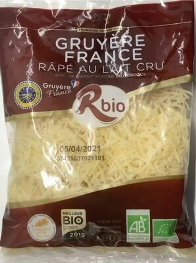 Gruyère France râpé au lait cru front packaging