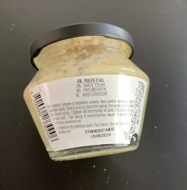 Tartinable à la pulpe d’ail nutrition facts table