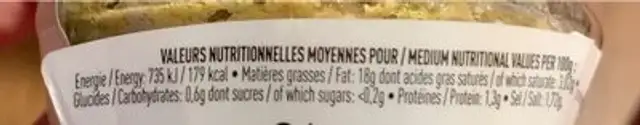 Pesto a la truffe d’ete nutrition facts table