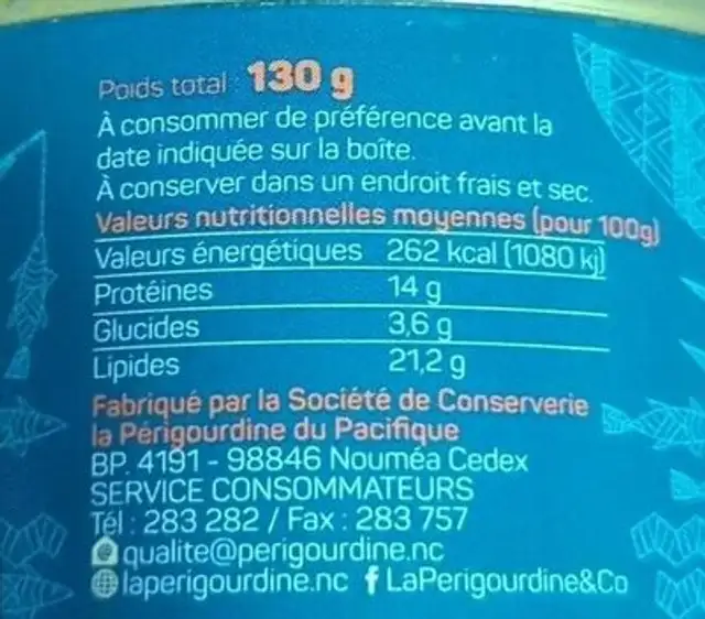 Boite de thon nutrition facts table