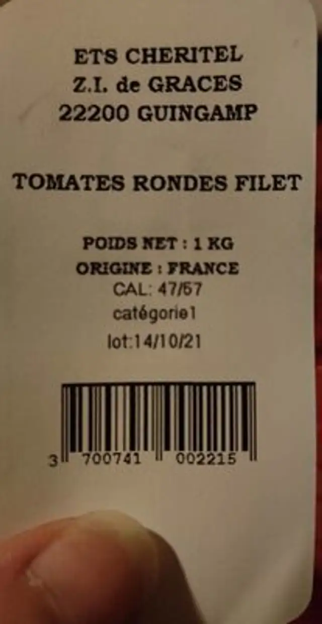 Tomates rondes filet nutrition facts table