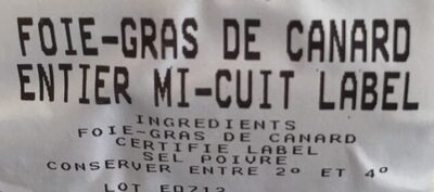 Foie gras de canard des landes mi ciit ingredients label
