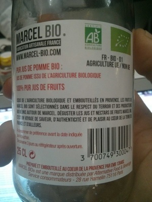 Marcel Bio Jus de pomme Bio 25cl