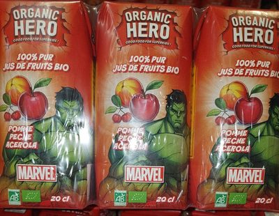 100% Pur Jus de Fruits Bio Pomme Pêche Acérola