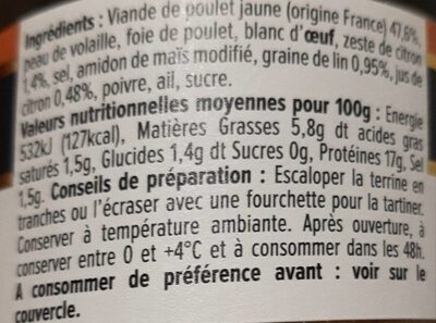 Terrine de poulet au citron et graines de lin