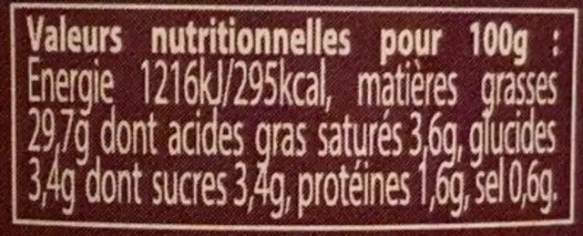 Caviar d’Aubergines nutrition facts table
